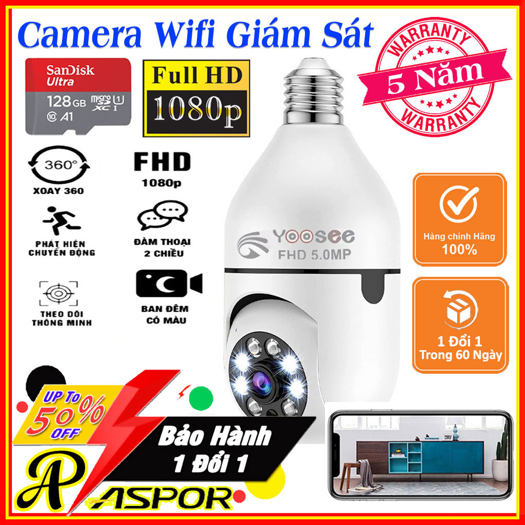 Camera yoosee 360 độ camera ip wifi không dây kết nối điện thoại camera bóng đèn giấu kín xem ban đêm có màu đèn led chiếu sáng xoay 360 độ đàm thoại 2 chiều cảnh báo về điện thoại phát hiện chuyển động