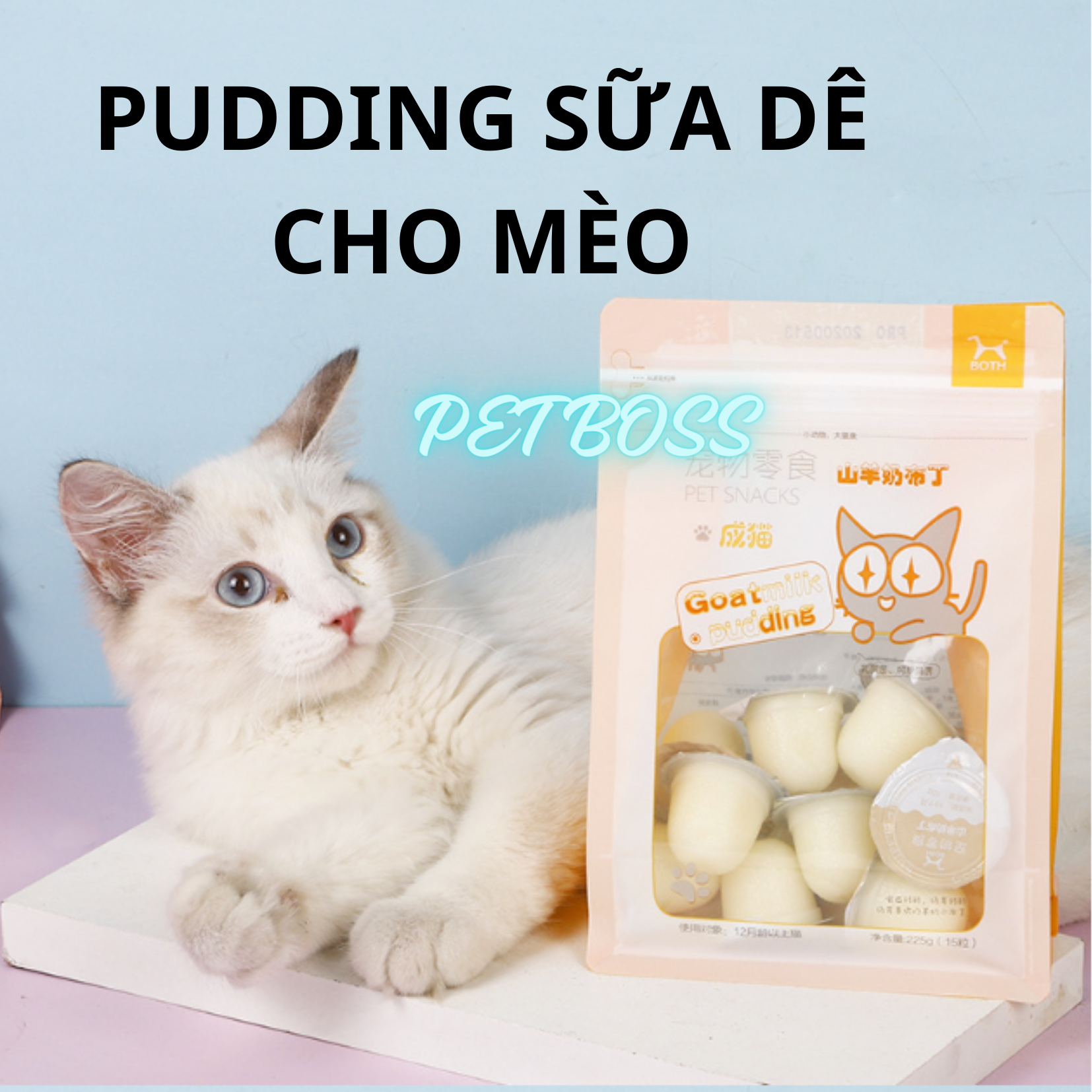 1 viên pudding sữa dê cho mèo mọi lứa tuổi, hỗ trợ tiêu hóa, lợi khuẩn 15gram/viên