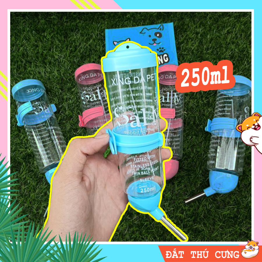 Bình nước bi hamster, thỏ, bọ 250ml có móc khóa vào lồng