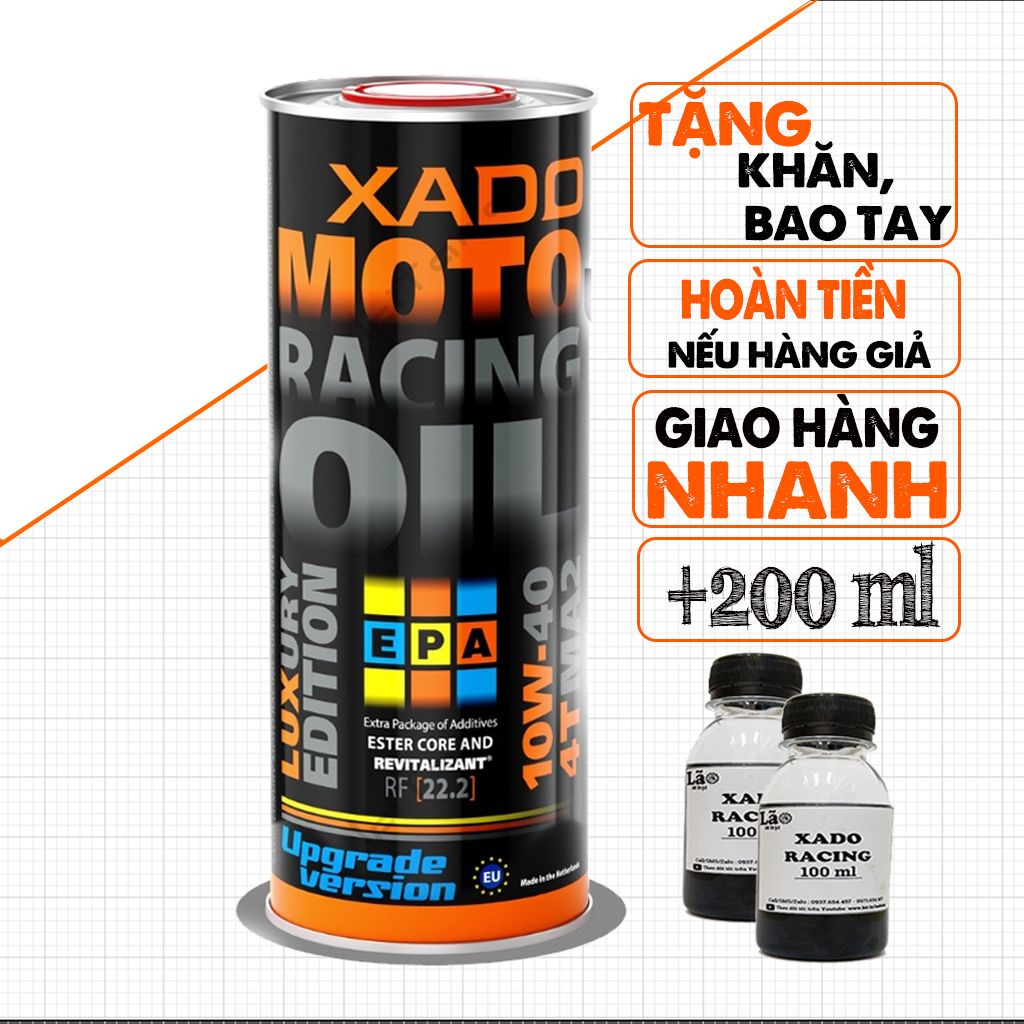 Bán 1.2 Lít Nhớt Xado Racing 10w40 (Mẫu Mới), Nhớt Ester Full Tổng Hợp Cao Cấp Cho Xe Máy, Moto - Sản Xuất Tại Châu Âu