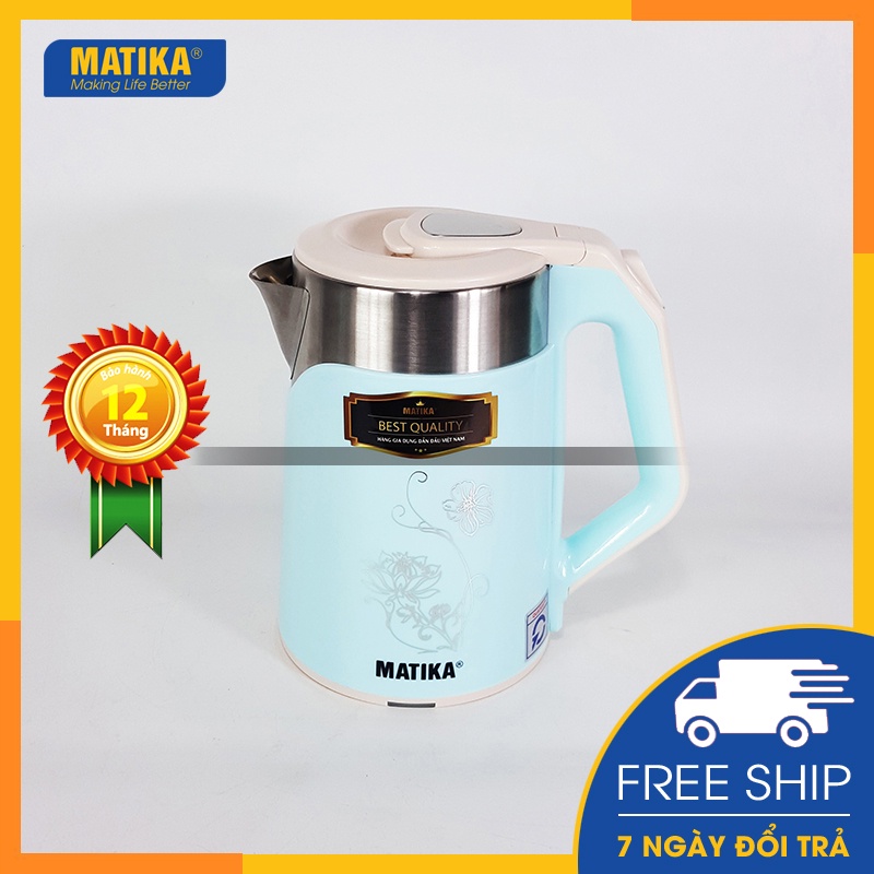 Ấm siêu tốc 💖 matika 💖 bình đun siêu tốc 2.3l-1500w màu xanh ngọc đẹp mắt mtk-26