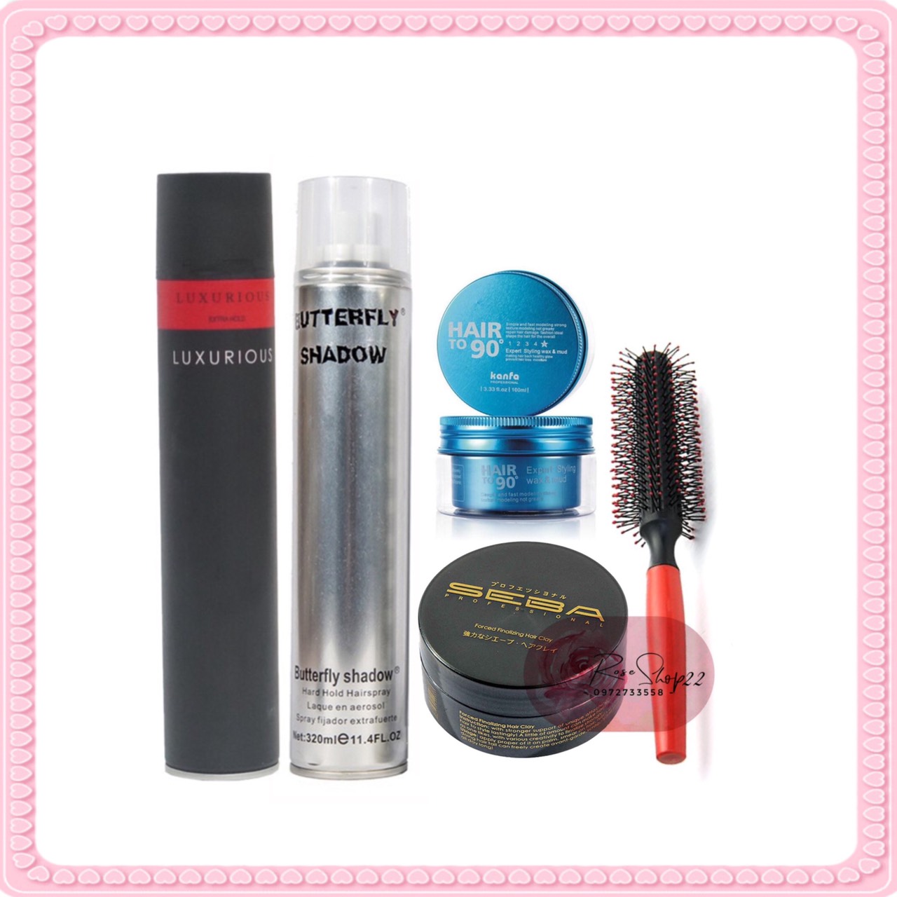 Tặng lược - combo sáp vuốt tóc seba + kanfa + luxurious + butterfly + lược tròn