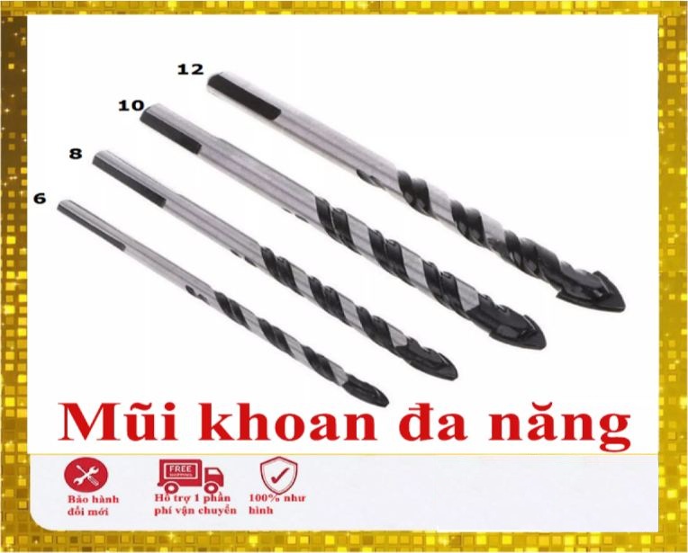 Bộ 4 mũi khoan đa năng từ 6mm đến 12mm ,Mũi khoan gach,khoan tường,khoan gỗ,khoan kính đa năng