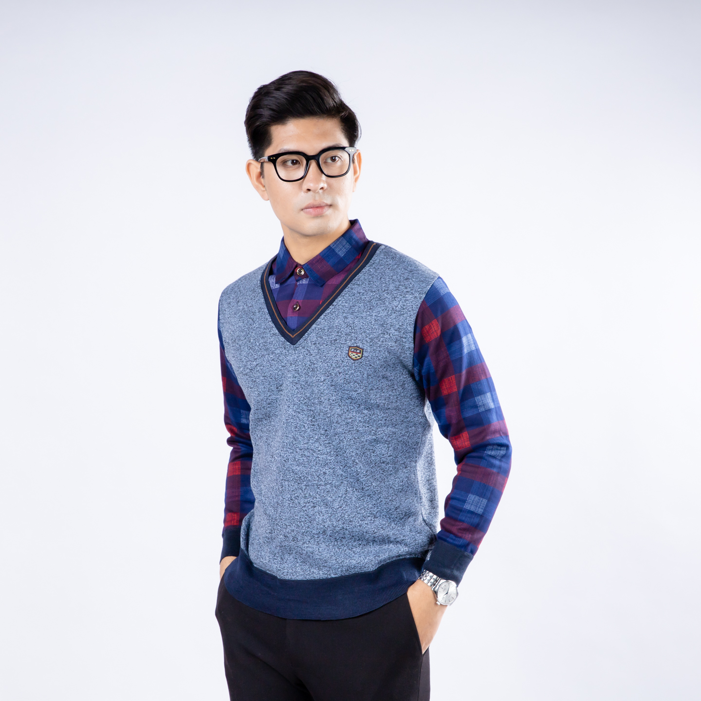 Áo Len Nam Trung Niên Phối Sơ Mi FAVITI Loại Cao Cấp Hàng Quảng Châu C1