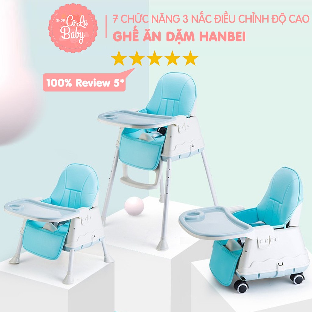 Ghế ăn dặm Hanbei + đệm + bánh xe, khả năng thay đổi độ cao, có thể gấp gọn, biến thành xe tập chơi hay