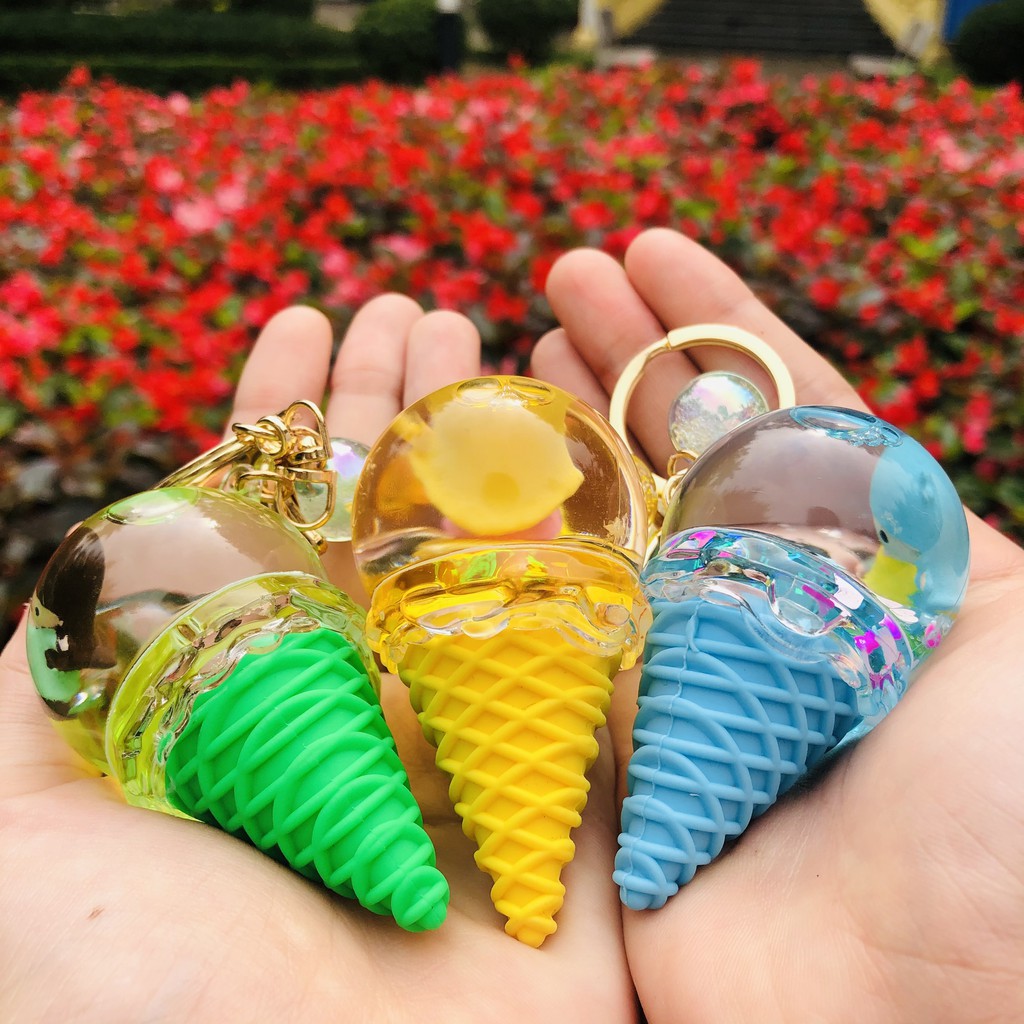 Móc Khóa Hình Kem Ốc Quế Kèm Slime Chứa Nước Bên Trong, Nhiều Màu