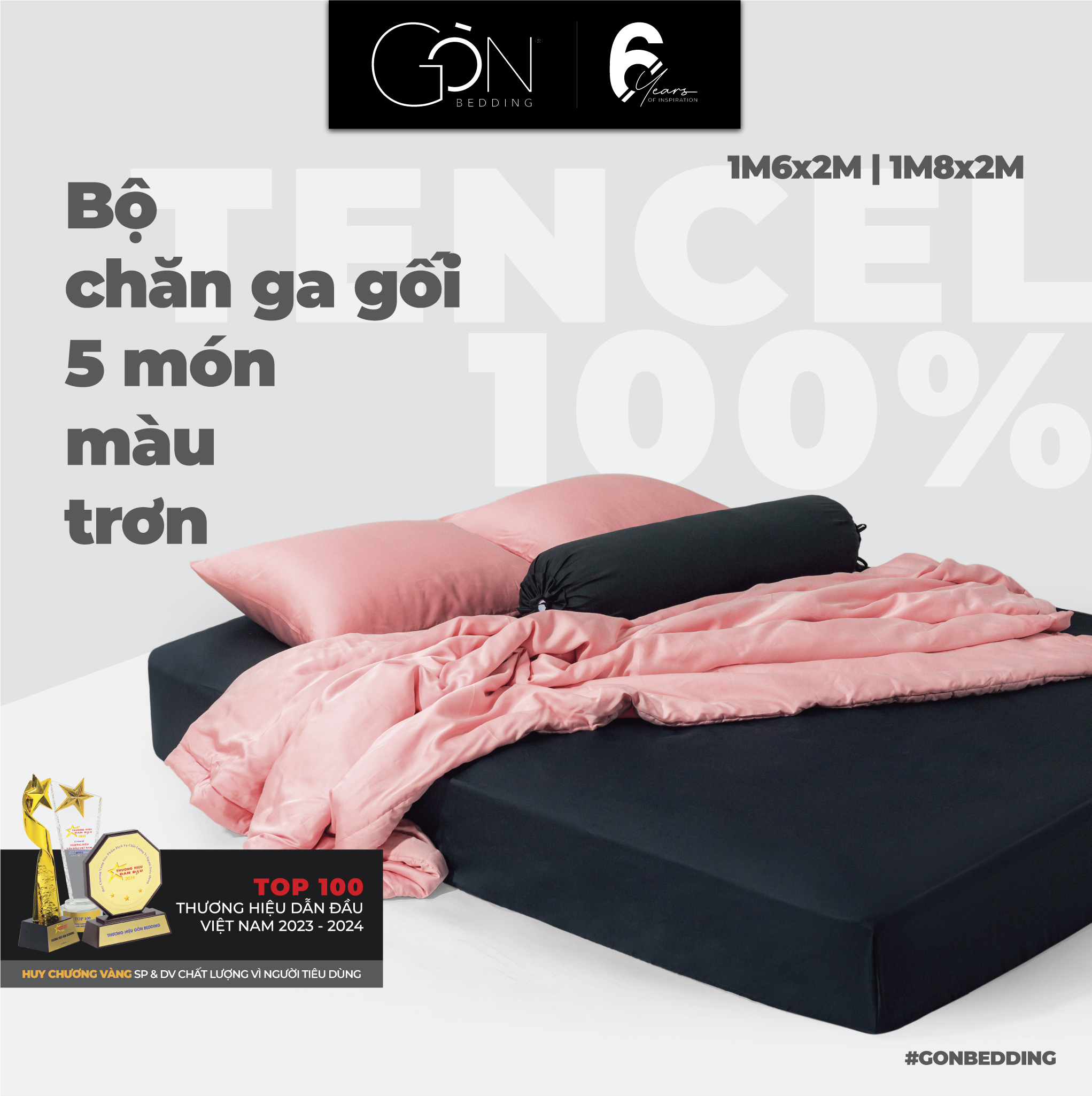 (BST Thanh Lịch) Bộ Chăn Ga Gối 5 Món Gòn Bedding Lụa Tencel 60s Cao Cấp Màu Trơn 1m6x2m, 1m8x2m