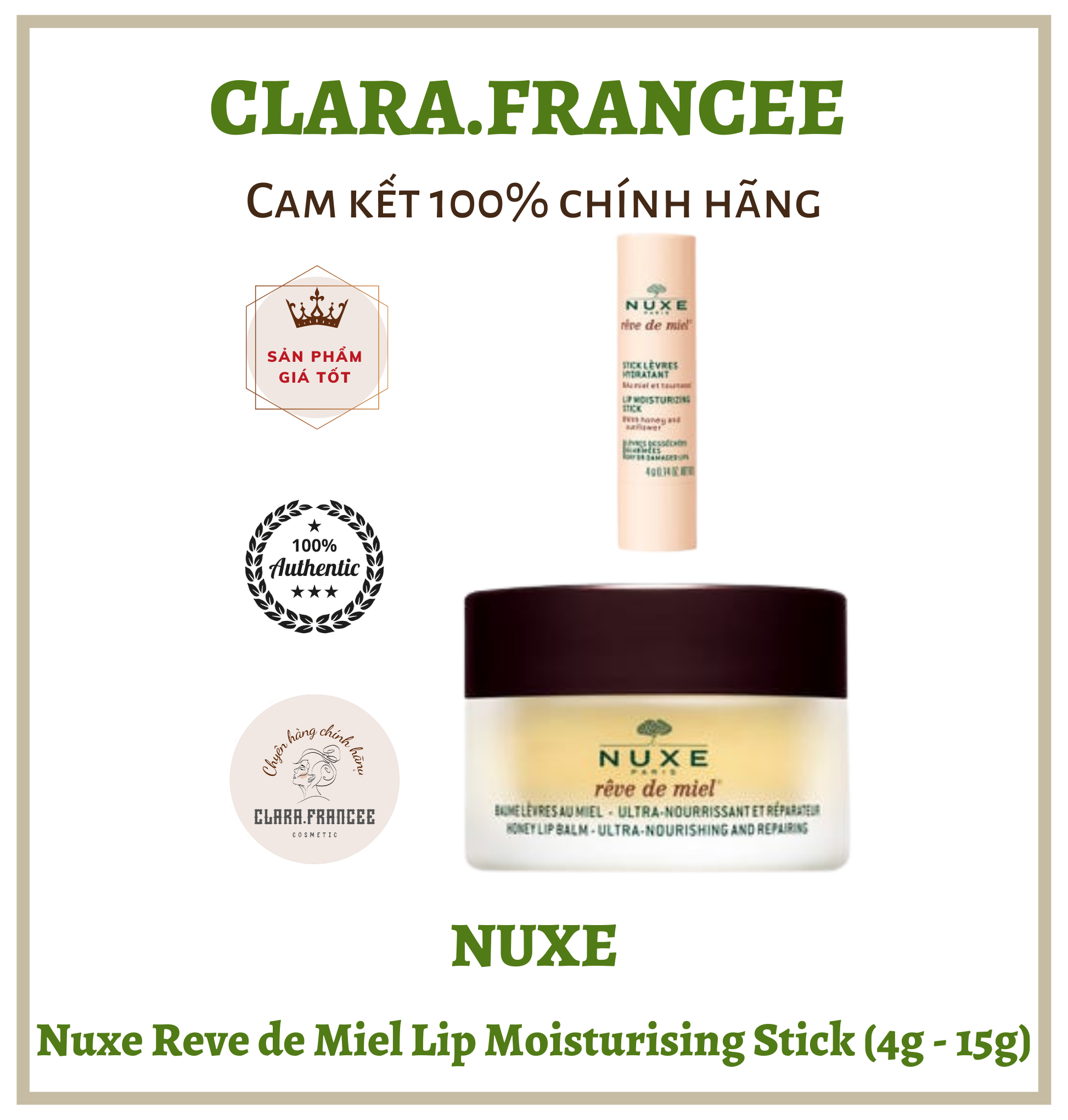 Son Dưỡng Môi Dạng Hủ Nuxe Reve De Miel Lip Balm 15g dưỡng ẩm giúp đôi môi mềm mịn