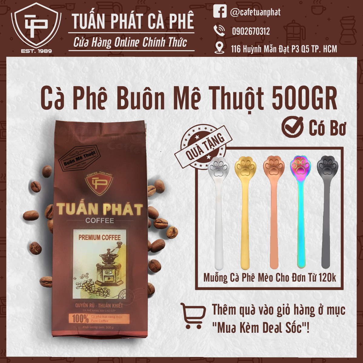 Cà phê buôn mê thuột nguyên chất rang bơ 500g - đậm nồng khó quên từ cà phê tuấn phát - pha phin, nguyên hạt