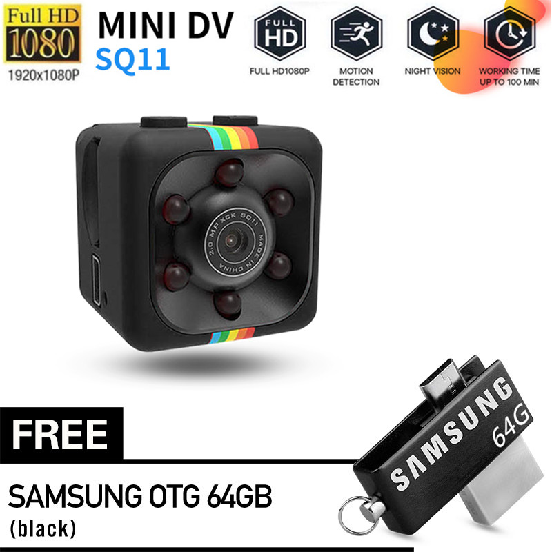 Camera mini SQ11 HD 1080P, camera ghi hình cỡ nhỏ cảm biến chuyển động ban đêm, máy quay phim siêu nhỏ DVR DV với SAMSUNG OTG 64GB miễn phí