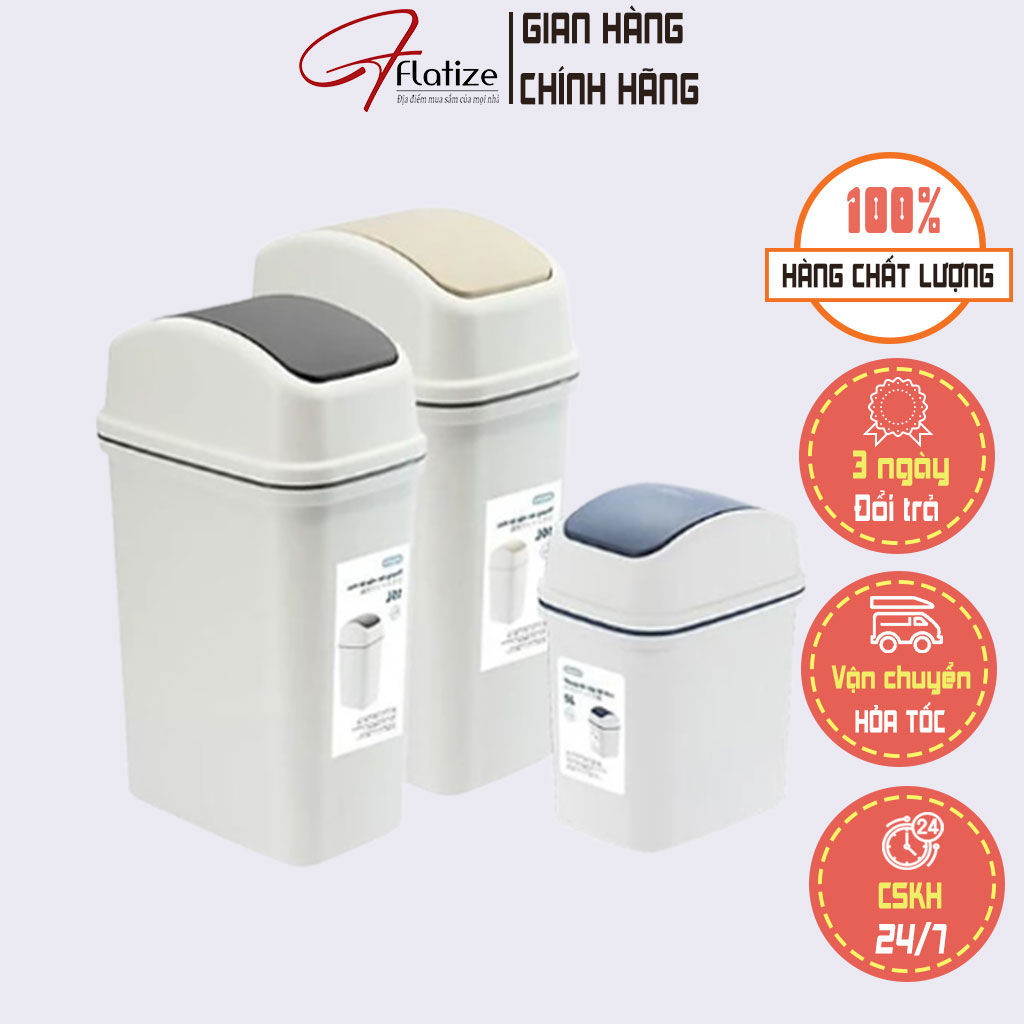 Thùng rác nắp lật, sọt rác nhựa 15l chính hãng inochi, thùng đựng tác tiêu chuẩn nhật bản - flatize