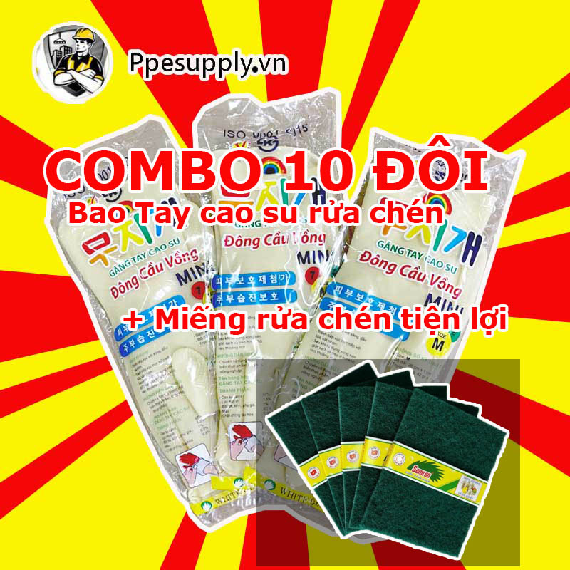 Kèm quà tặng-bao tay cao su rửa chén ngắn, siêu dai, siêu bền, combo5 combo 10 kèm quà tặng miếng rửa chén tiện lợi _ppesupply