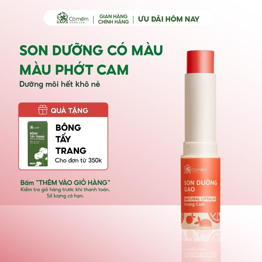Son Dưỡng Môi Có Màu Gạo Hương Cam Dưỡng Môi Mềm Mại, Giảm Thâm Môi Cỏ Mềm 3,6g