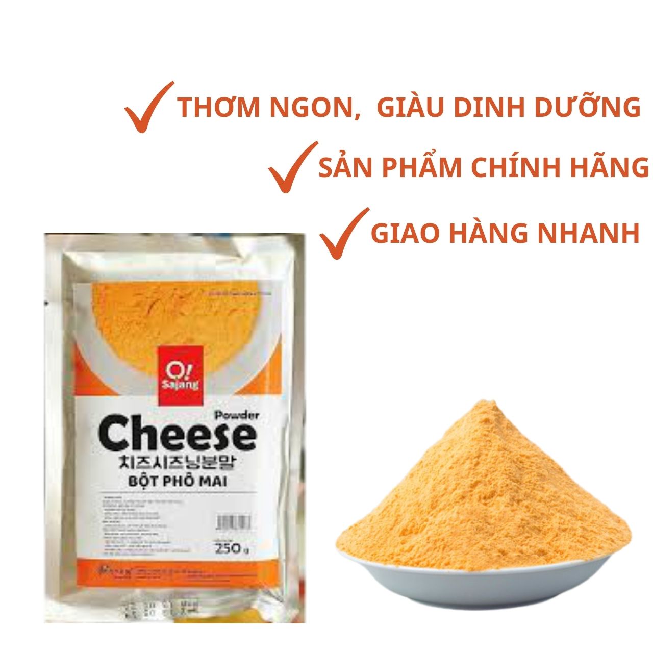 [FREESHIP] Bột phô mai lắc Hàn Quốc O!Sajang 250gr, Thơm ngon, béo ngậy, giàu dinh dưỡng, hàm lượng Canxi cao, dùng để lắc hoặc sốt topokki, khoai tây lắc, Khoai lang lắc, gà chiên lắc phô mai - VAPA FOODS