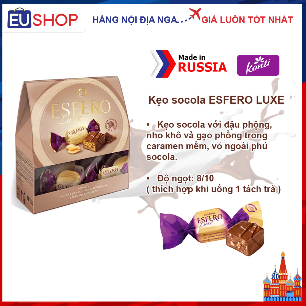 Kẹo socola đậu phộng nho khô gạo phồng Konti Esfero Luxe
