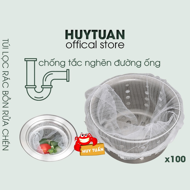 Combo 100 túi lọc rác bồn rửa chén, túi rác lưới, túi lọc Huy Tuấn