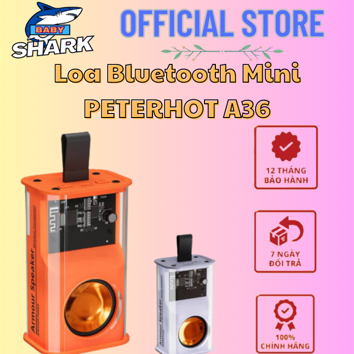 Loa nghe nhạc bluetooth mini peterhot a36, kiểu dáng trong suốt độc lạ, kết nối 2 loa, có led rgb, công suất 5w, bảo hành 12 tháng, lỗi 1 đổi 1