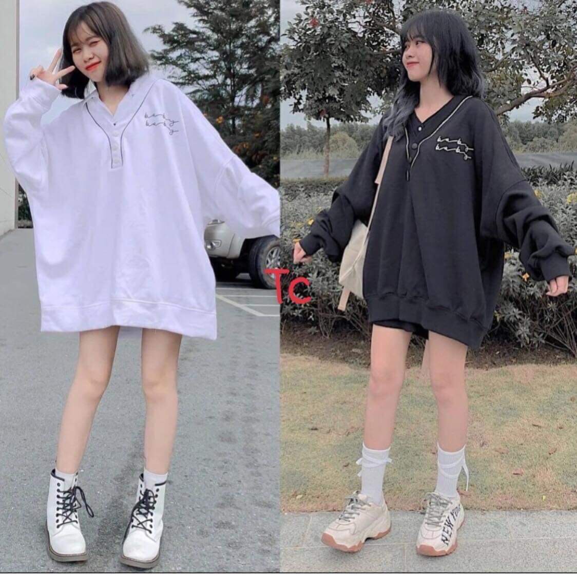 ÁO SWEATER NỈ BÔNG BABY VIỀN CỔ PHỐI NÚT HÀNG Ovesize THÍCH HỢP  CHO CÁC BẠN MĂC FROM RỘNG