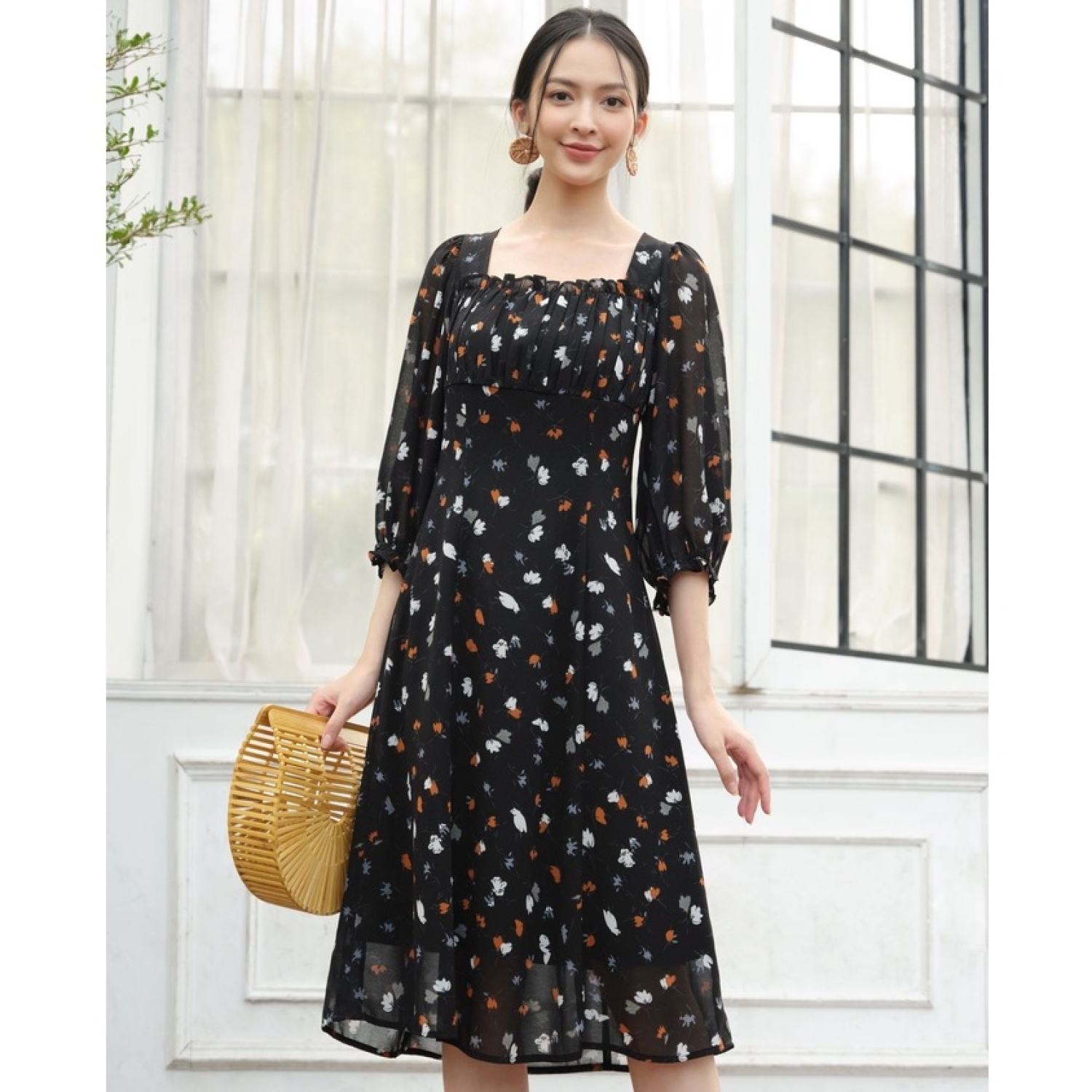 De leah - đầm a nhún li ngực tay lỡ - thời trang thiết kế