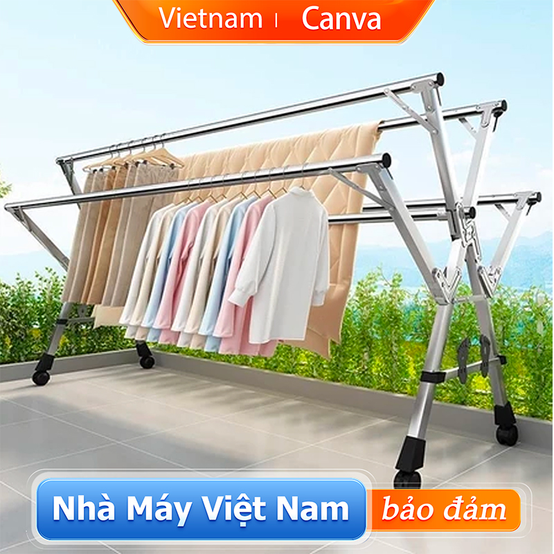  CANVA Sào phơi đồ inox Giá phơi quần áo Gấp gọn Cây treo quần áo Giá treo đồ Cao cấp Cây phơi đồ 