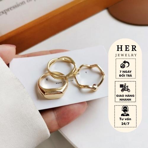 Set nhẫn basic mặt dẹt, 3 chiếc kiểu dáng đơn giản, cá tính Her Jewelry N24