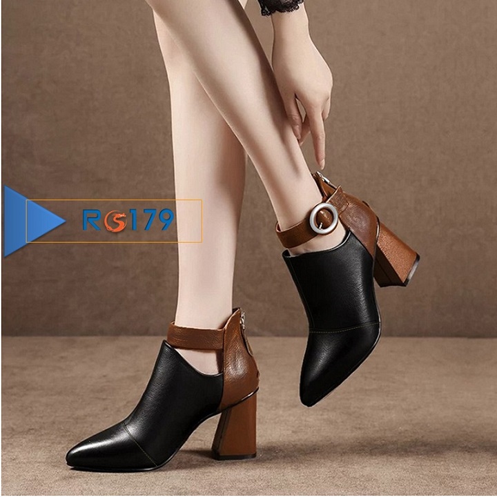 Giày boot nữ cổ thấp 7p hàng hiệu rosata đẹp màu đen thời trang ro179