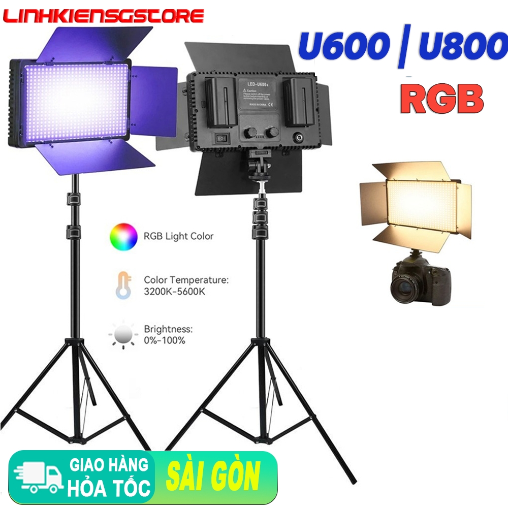 Đèn LED U600 U800 PLUS RGB Chỉnh Màu ,Đèn Chụp Ảnh Phòng Thu Ánh Sáng Quay Video Chiếu Sáng Chụp Ảnh- Quay Video ( Đèn chưa gồm PIN )