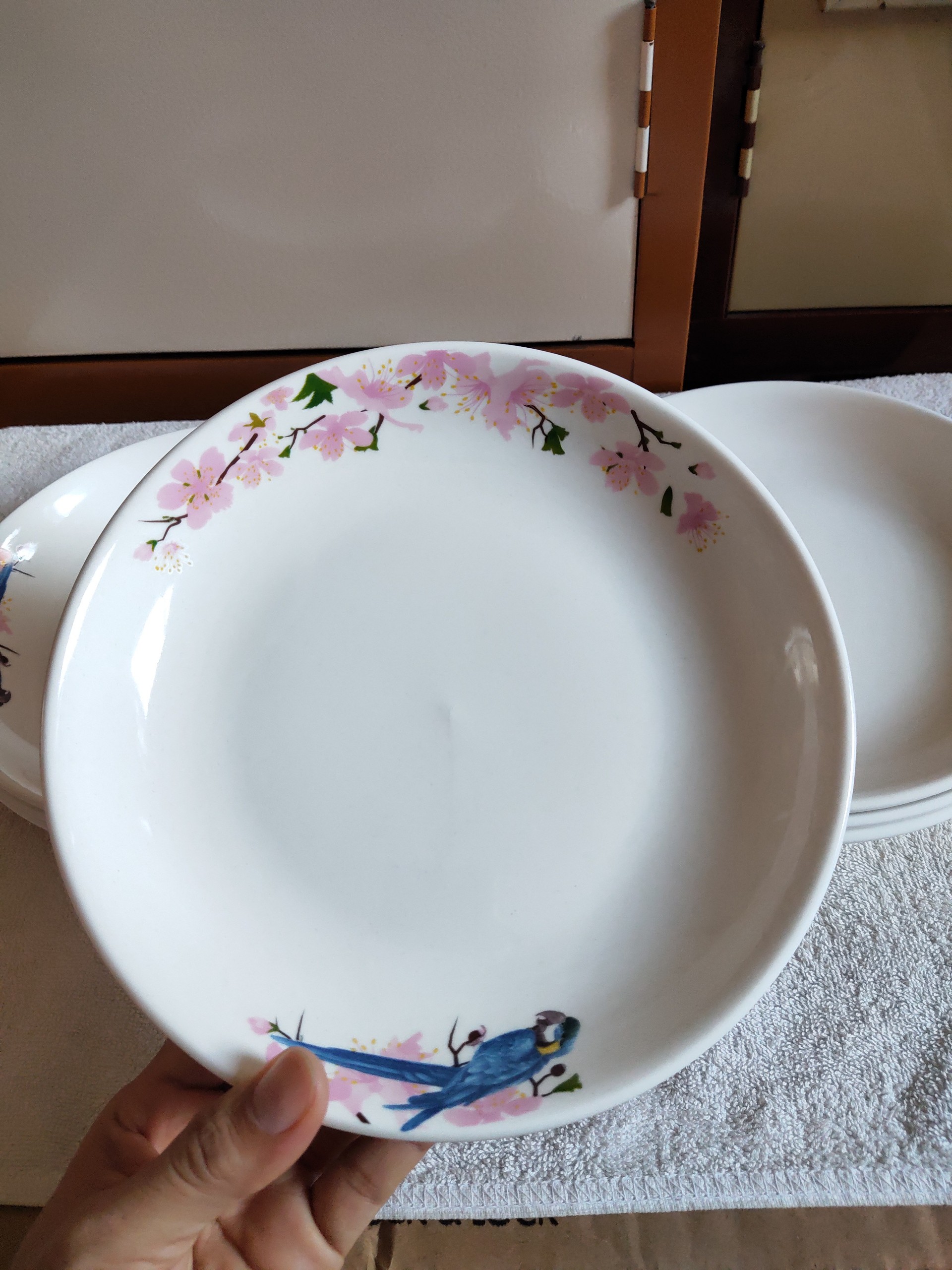 Bộ 3 đĩa sứ cao cấp họa tiết chim hoa lá, kích thước 20.5cm