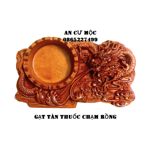Gạt tàn thuốc chạm rồng gỗ hương phong cách quý ông.