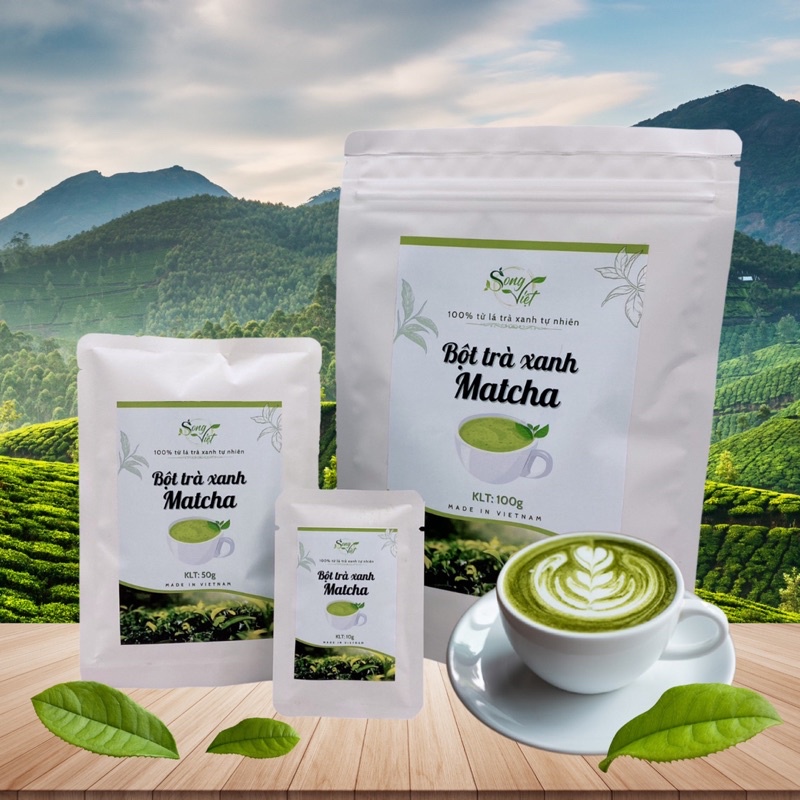 Bột Matcha trà xanh NGUYÊN CHẤT 100% Song Viet- Dùng uống, đắp mặt, chế biến thức uống, món ăn