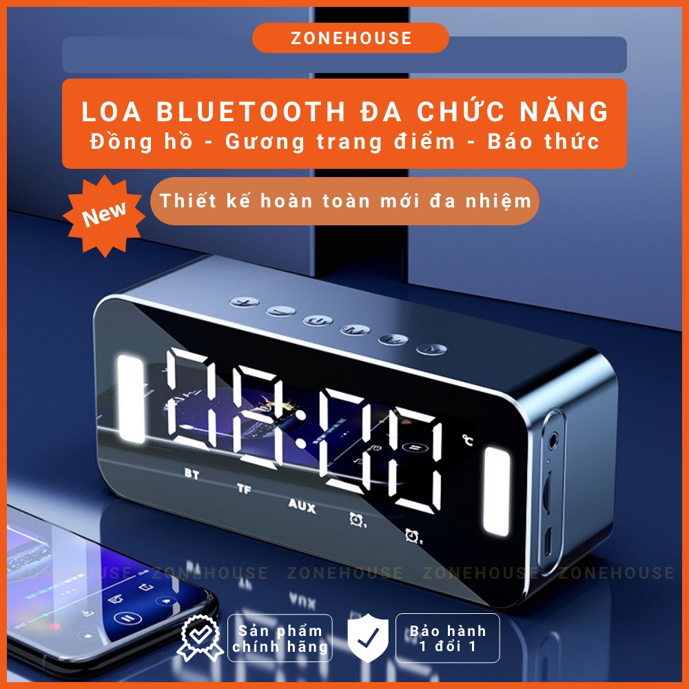 [GIÁSỈ] Loa Bluetooth màn hình gương ZH8-NEW, đèn led soi gương, đồng hồ báo thức, đèn ngủ, FM, hát karaoke, chống ồn, Bass căng, chính hãng ZONESHOP