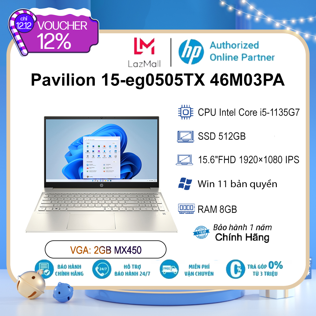 Laptop hp pavilion 15-eg0505tx 46m03pa i5-1135g7| 8gb| 512gb| vga 2gb| 15.6″fhd| win11