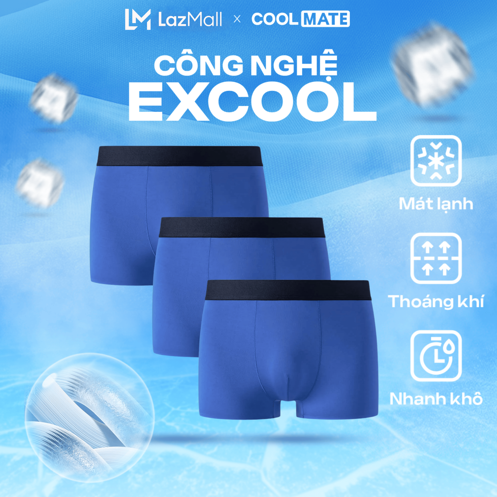 [CHỈ 20H 9-12.10 TẶNG QUÀ ĐƠN TỪ 299K]Combo 03 Quần lót nam Trunk Excool Microfiber Seamless (Không đường may) - Coolmate