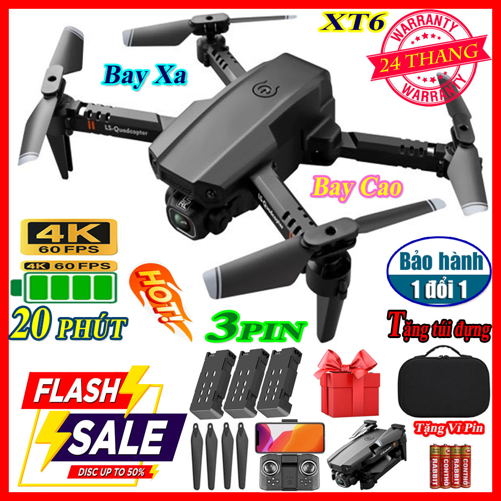 Máy bay flaycam XT6 - Máy bay điều khiển từ xa 4 cánh - Drone camera 4k - Playcam - Flycam có camera - Fly cam giá rẻ - Play camera giá rẻ hơn F11 Pro 4k, Mavic 2 Pro, SG700, Air 2S, L900 pro, L106 pro