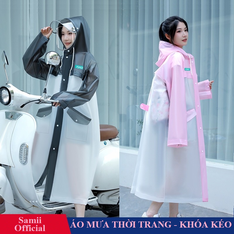 Áo mưa trong suốt thời trang có khóa kéo và có nón bảo vệ che mưa cực tốt -ysmeisi