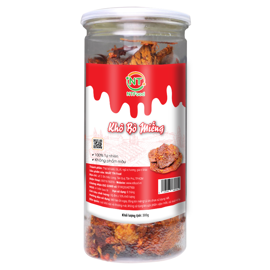 Khô bò miếng tỏi ớt ntfood hủ pet 300 gram - nhất tín food