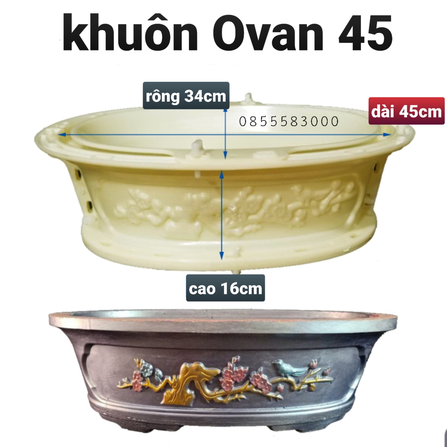 khuôn chậu ovan 45*34*18. khuôn chậu ABS có lòng trong