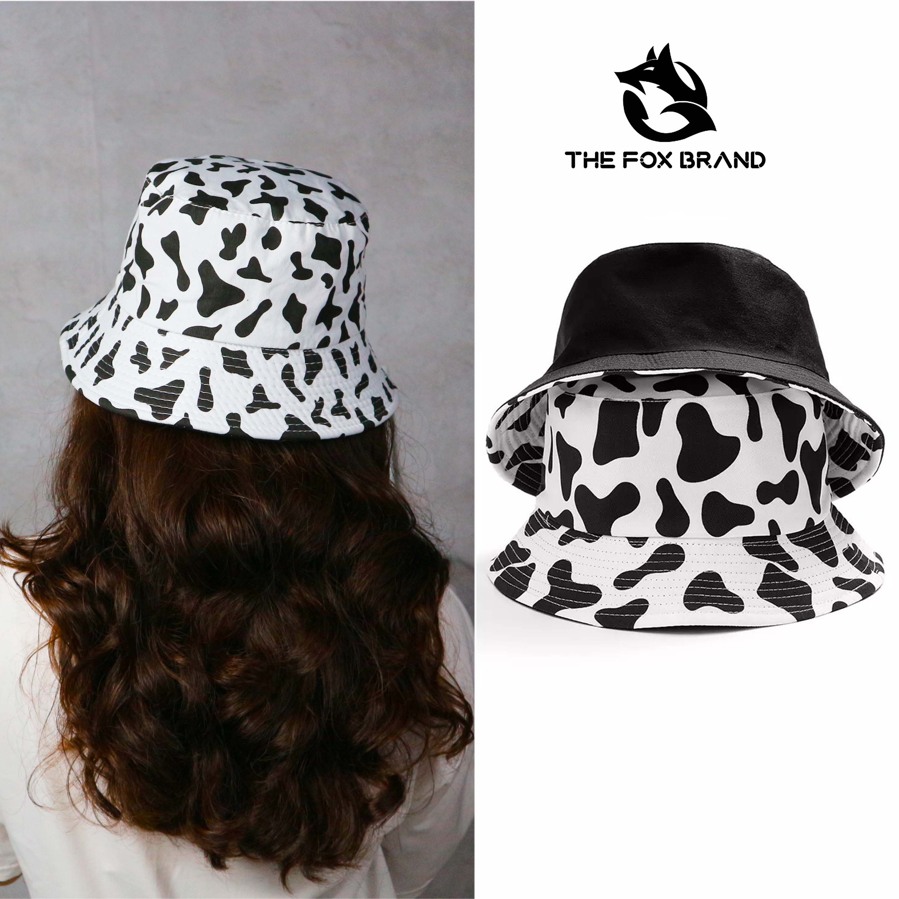 Mũ bucket nam nữ THE FOX nón tai bèo vành ngắn họa tiết Bò sữa