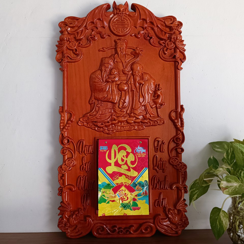 Đốc lịch gỗ hương Phúc Lộc Thọ, gỗ nguyên khối chạm khắc tỉ mỉ tặng kèm lốc lịch 2024, thích hợp làm quà tặng năm mới