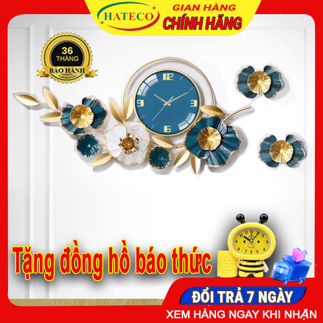 Đồng hồ treo tường trang trí phòng khách đẹp HATECO hình cành hoa xanh TT2106X, mẫu đồng hồ treo tường sang trọng phù hợp với trang trí nội thất phòng khách, trang trí phòng ngủ, làm quà tặng, mừng tân gia, mừng đám cưới
