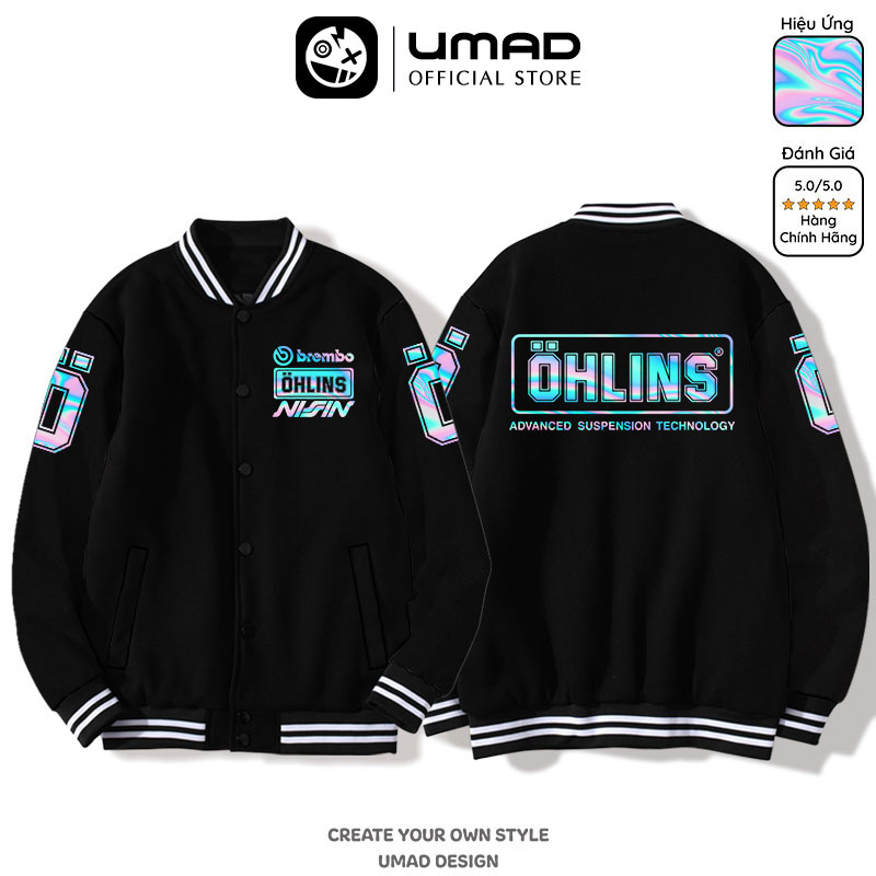 Áo khoác Bomber UMAD Ohlins Titan form rộng phông Unisex nam nữ kiểu Varsity Jacket vải nỉ bông cotton