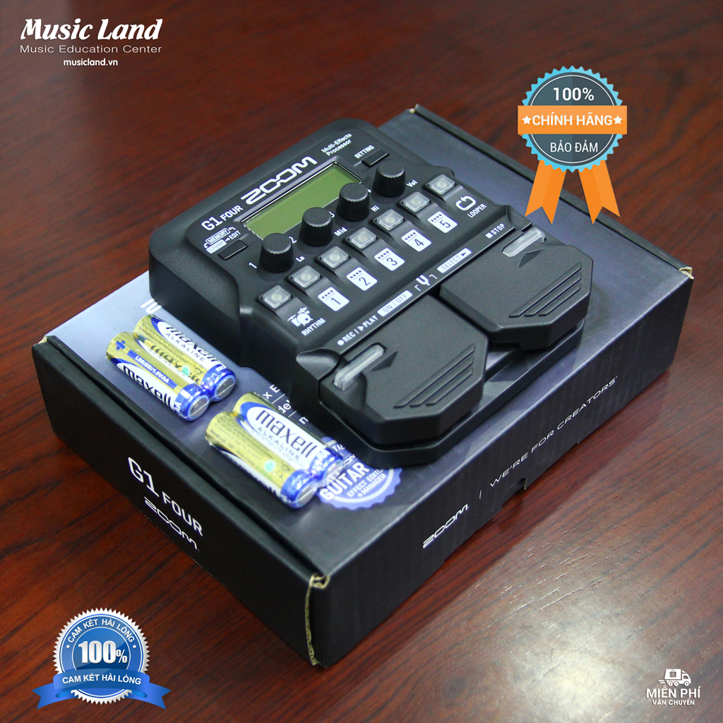 [HCM)Phơ đàn Guitar Điện Chính hãng Zoom G1 – Four  có hơn 60 hiệu ứng truyền thống và riêng biệt - Tặng 4 cục Pin kèm theo Phơ hỗ trợ cài đặt sound tiếng
