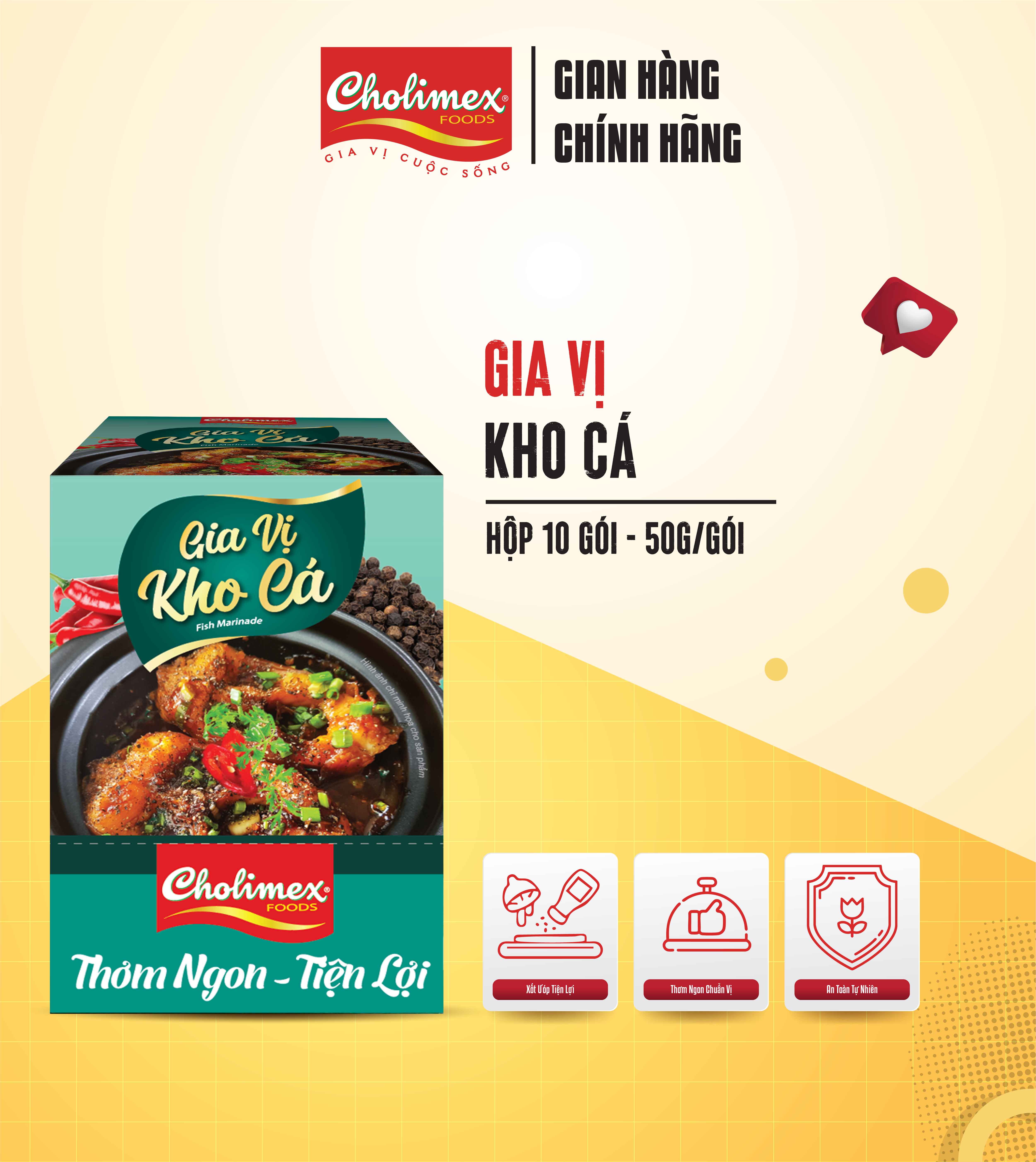  Hộp Gia Vị Kho Cá Cholimex 50g  10 Gói Hộp  – Gia Vị Nấu Ăn Tiện Lợi – Cá Kho Ngon Đậm Đà Chuẩn Vị Việt 
