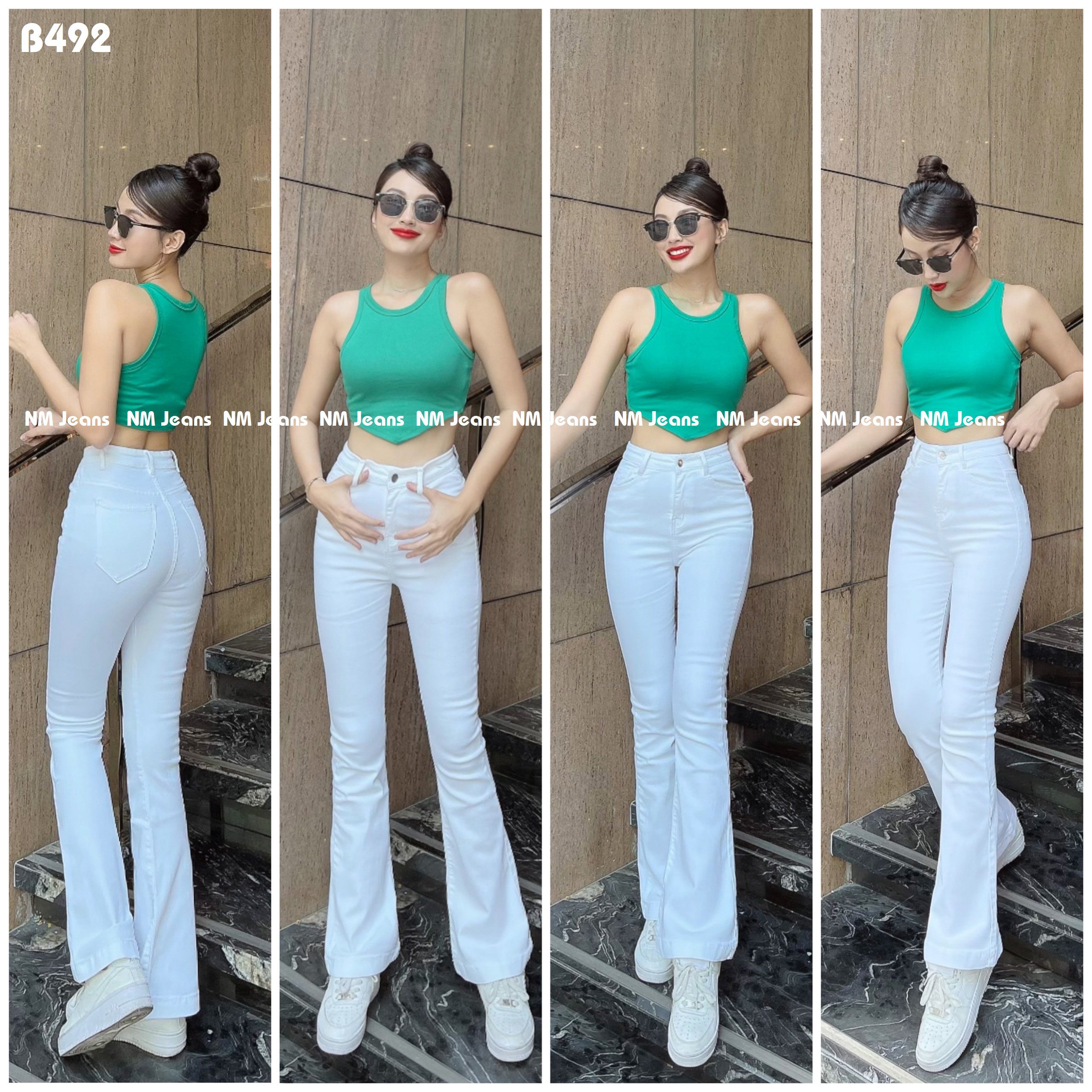 Quần jean nữ loe trắng co giãn mềm mại B492