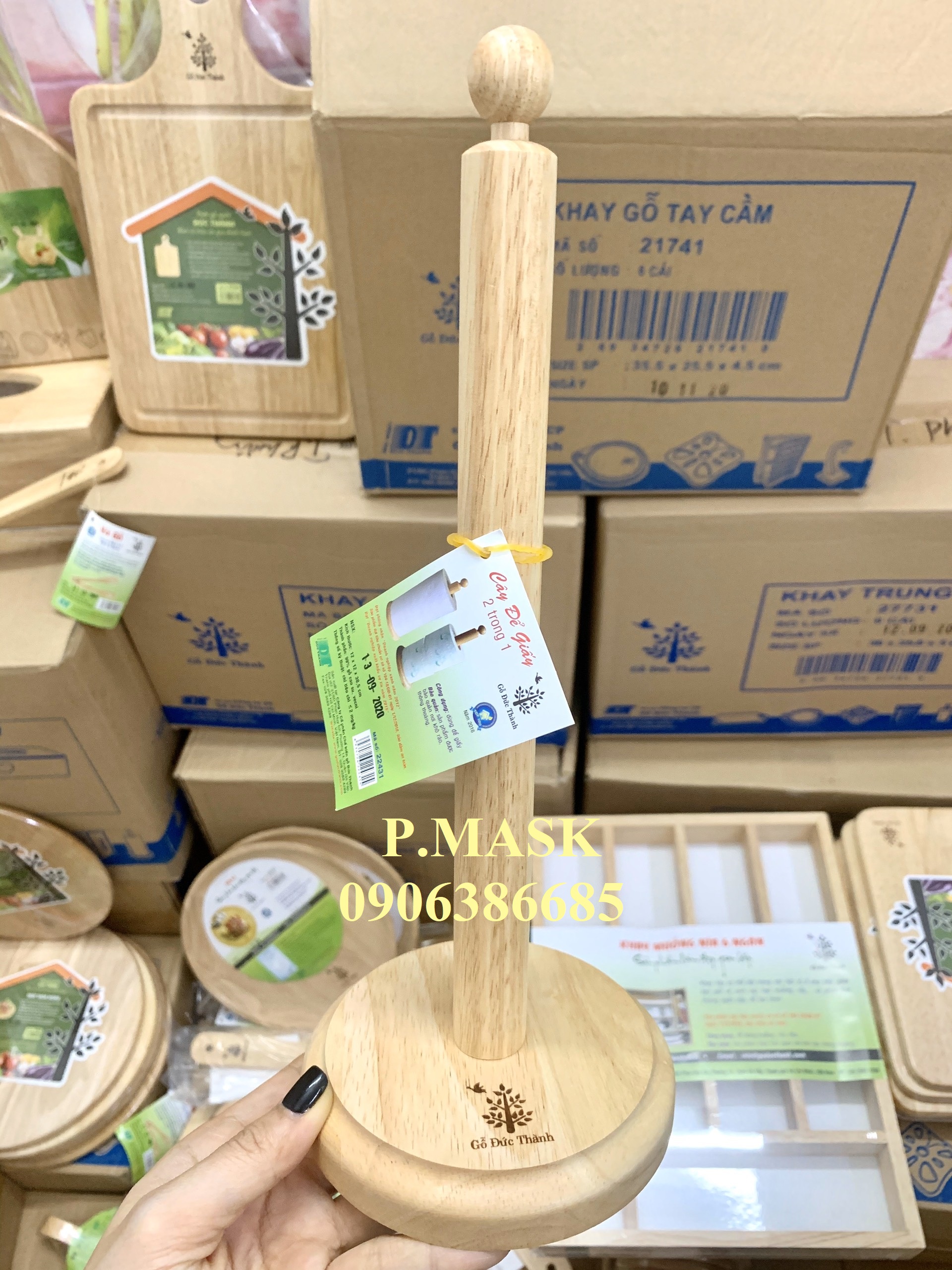 Cây để giấy cuộn gỗ đức thành 22431 - cây để giấy cuộn 2 trong 1 gỗ đức thành - cây để giấy đức thành