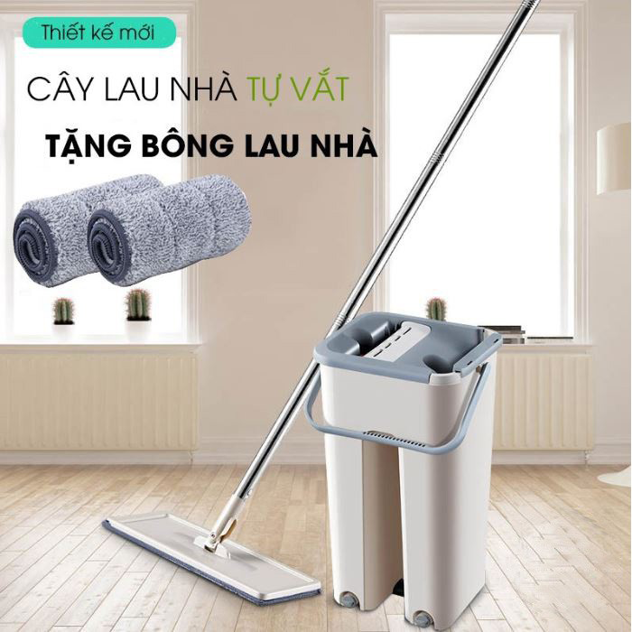 [BÁN CHẠY ] Bộ cây lau nhà tự vắt thông minh kèm thùng vắt 2 ngăn xoay 360 độ
