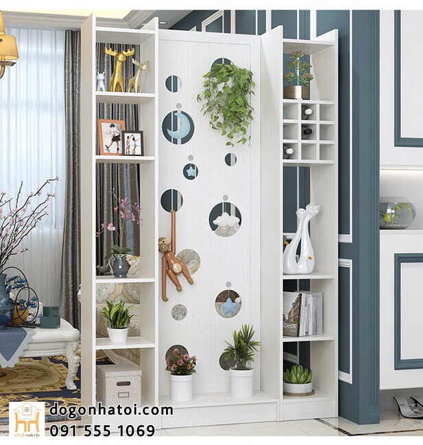 [HCM]VÁCH NGĂN Ô TRÒN LIỀN 2 KỆ (1m9 x 1m2) - ĐỒ GỖ NHÀ TÔI