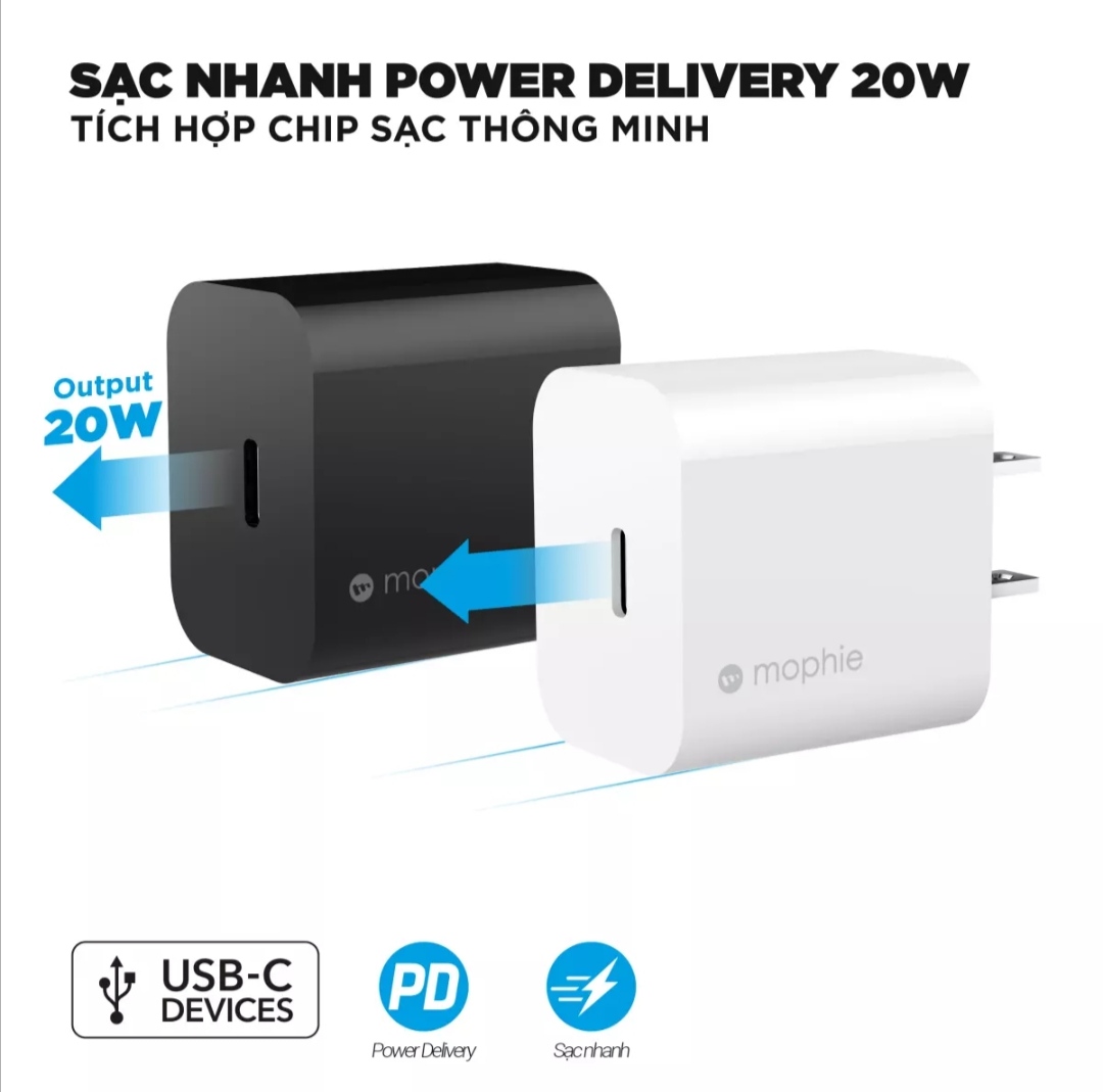 Sạc nhanh Mophie Power Delivery 20W 1 USB-C - Bảo hành 1 đổi 1