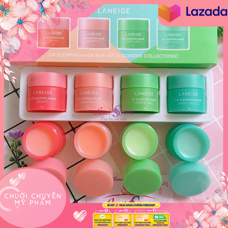 Set mặt nạ ngủ môi Laneige Lip Sleeping Mask 4 hũ x 8g | Set 4 Hũ Mặt Nạ Ngủ Cho Môi Laneige Lip Sleeping Mask Mini Kit (4 scented collections) 8g x 4