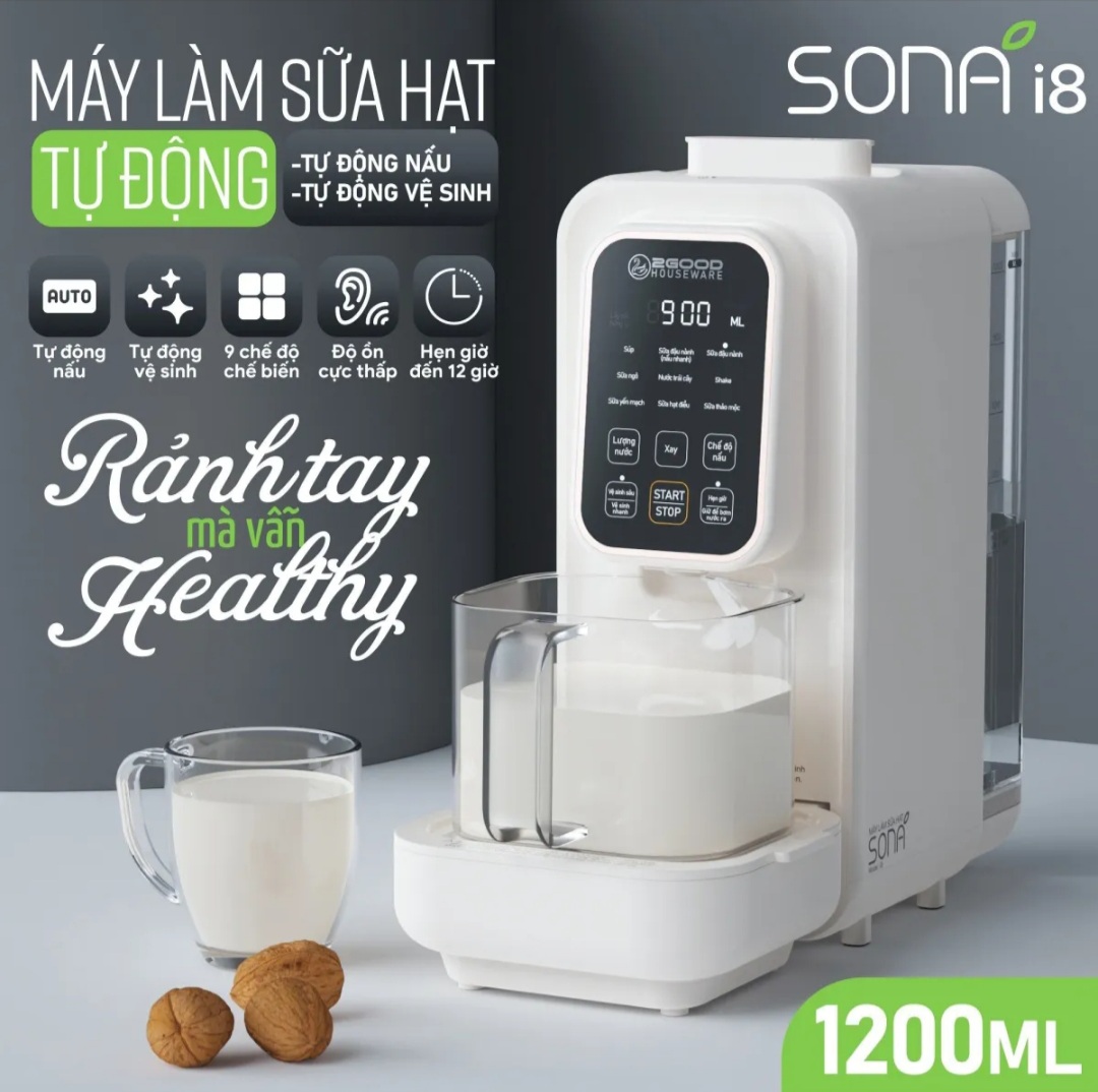 Máy làm sữa hạt tự động 2good sona i8 - tự động nấu, tự động vệ sinh, khử sạch vi khuẩn và mùi thực phẩm